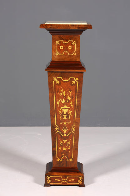Elegant Baroque style column, Louis XV flower column, natural stone marble inlays, shelf, table