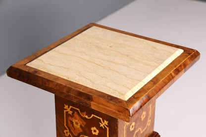 Elegant Baroque style column, Louis XV flower column, natural stone marble inlays, shelf, table