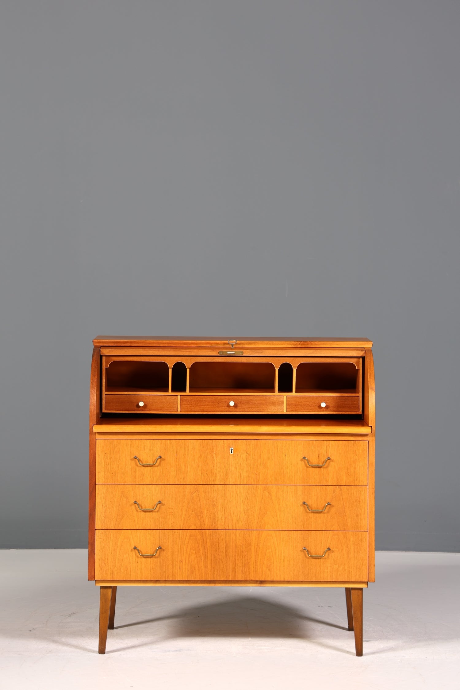 Stilvoller Mid Century Rollladen Sekretär echt Holz Büro Schrank Vintage Schreibkommode