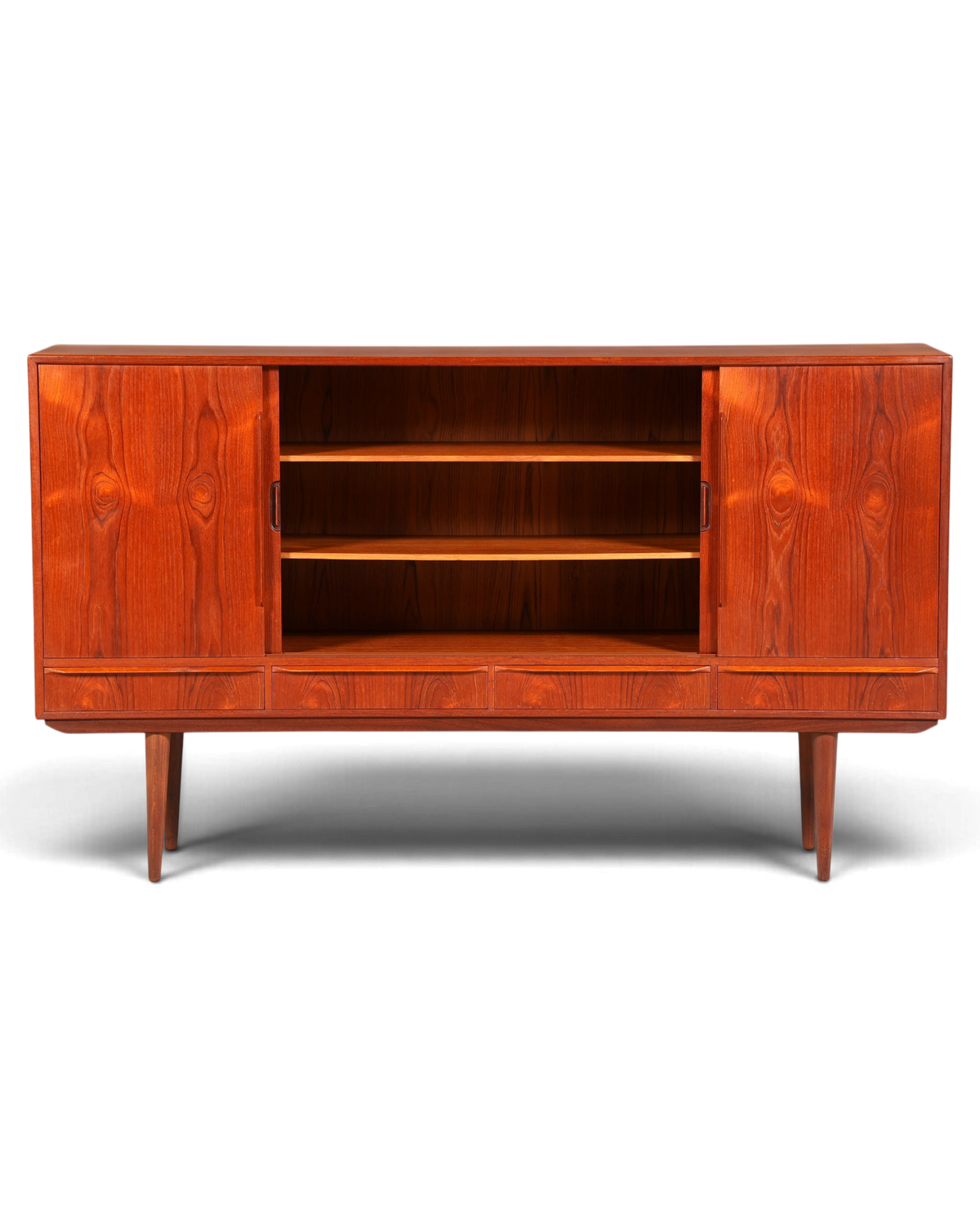 Hauptstadt Möblerei Mid Century Highboard aus massivem Holz im dänischen Design mit Schiebetüren und Regalböden