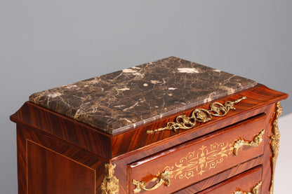 Wunderschönes Barock Stil Louis XV Highboard Marmor Vertiko Intarsien Kommode