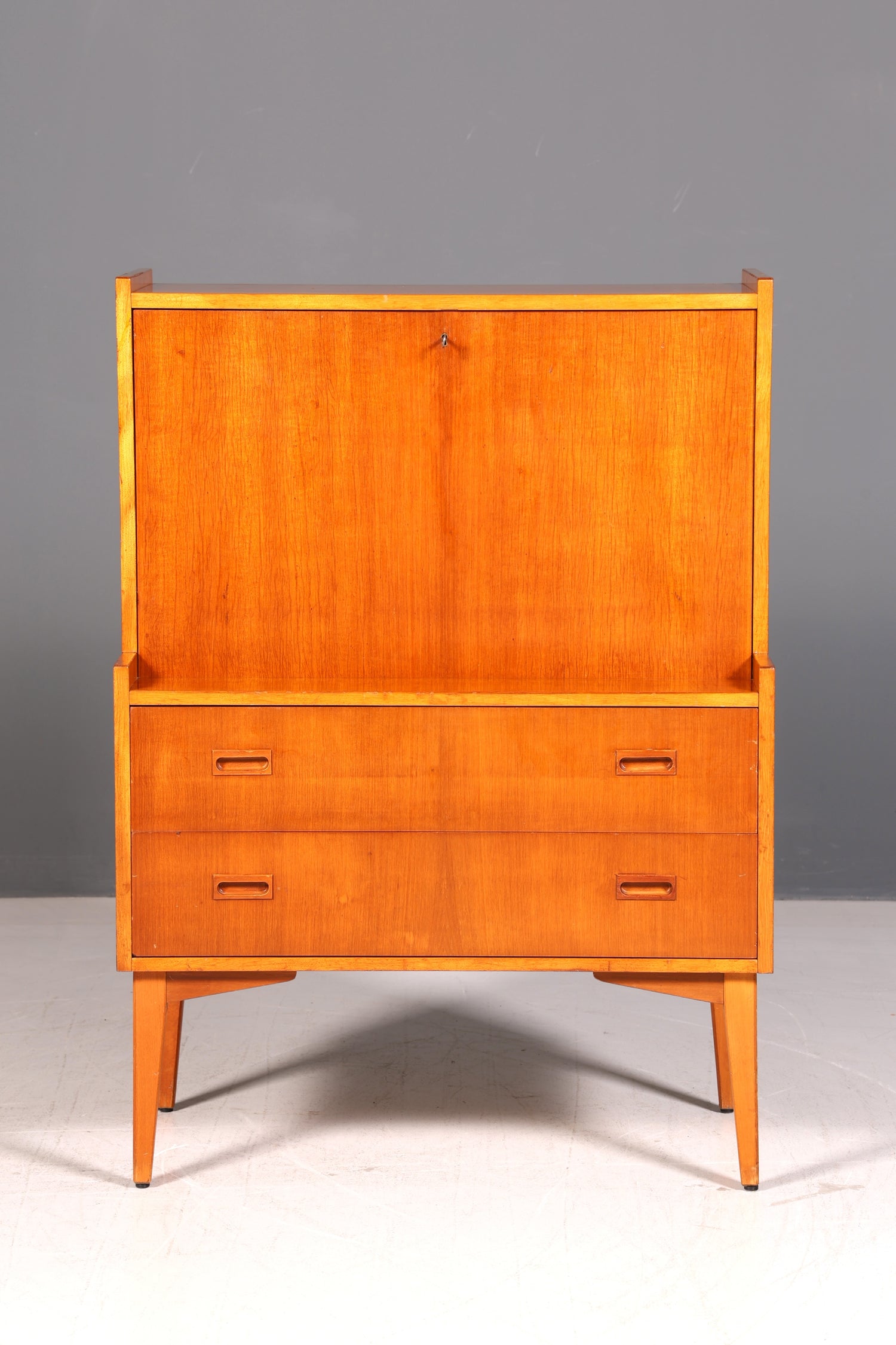 Schlichter Mid Century Sekretär Teak Vintage Schreibmöbel Kommode Office Secretary Retro 60er Schreibsekretär Skandinavisch