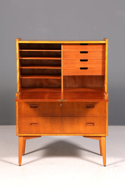Schlichter Mid Century Sekretär Teak Vintage Schreibmöbel Kommode Office Secretary Retro 60er Schreibsekretär Skandinavisch