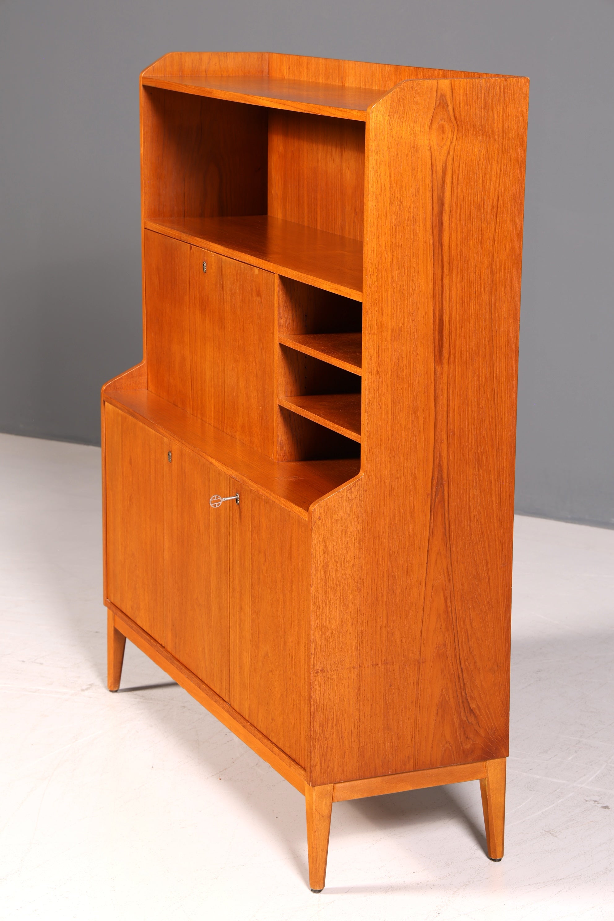 Wunderschöner Mid Century Sekretär Highboard Vintage Schrank Schreibklappe Holz Regal Retro 60er Skandinavisch