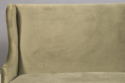 Wunderschönes Loberon Ohrenbackensofa Modell Ombra Antikgrün Samt Sofa 2-Sitzer Ohrensofa Retro Mangoholz
