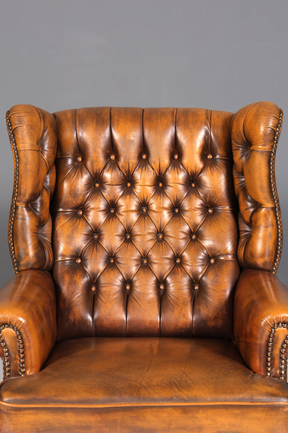 Original Chesterfield Ohrenbacken Sessel Englisch Leder Herrensessel UK Armlehnsessel