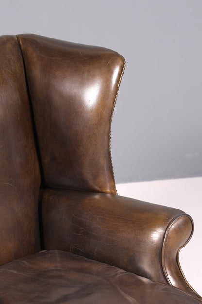 Wunderschöner Englischer Ohrenbacken Sessel braun Englisch Leder Herrensessel UK Armlehnsessel