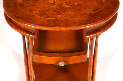 Wunderschöner Italienischer Sorrento Beistelltisch Étagère 1940er Nussbaum Wurzelholz Intarsien Antik Vintage Telefontisch