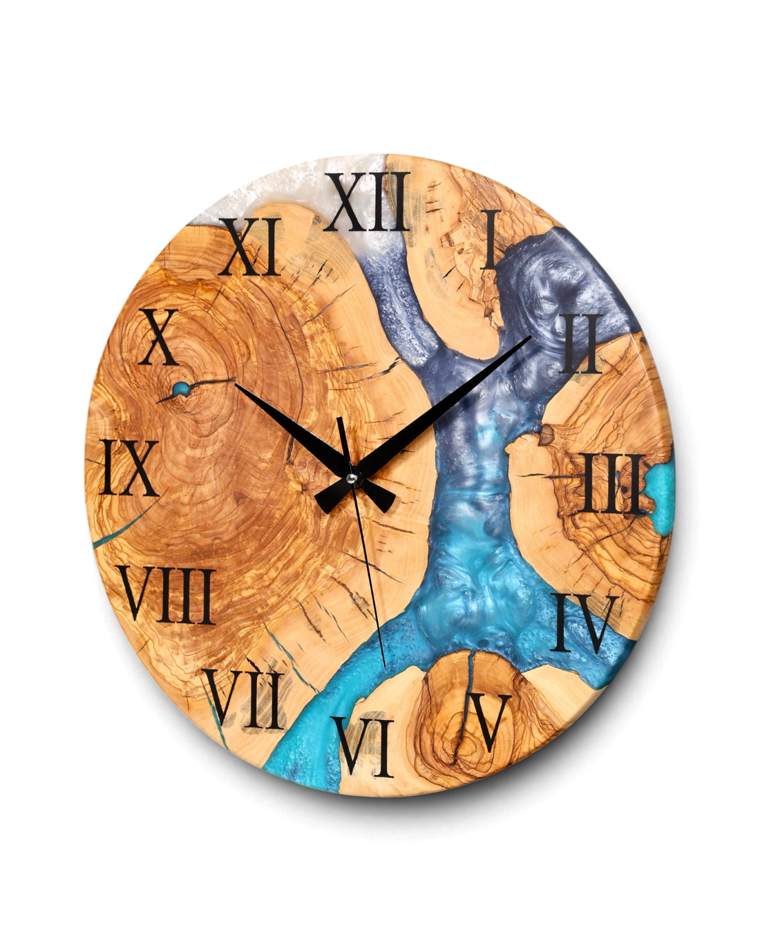 Traumhafte Handgefertigte Epoxidharz Wanduhr Olivenbaum Uhr Epoxy Analog Uhr