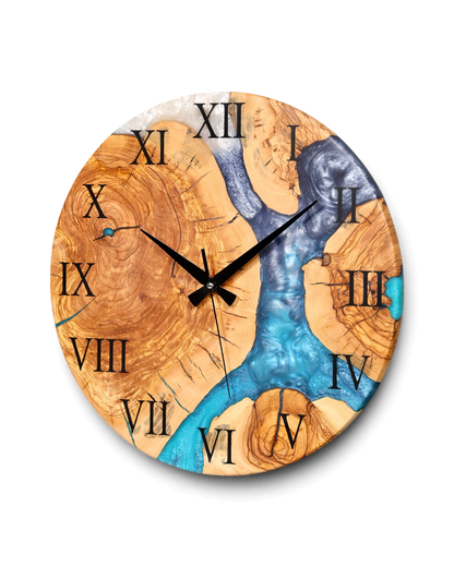 Traumhafte Handgefertigte Epoxidharz Wanduhr Olivenbaum Uhr Epoxy Analog Uhr