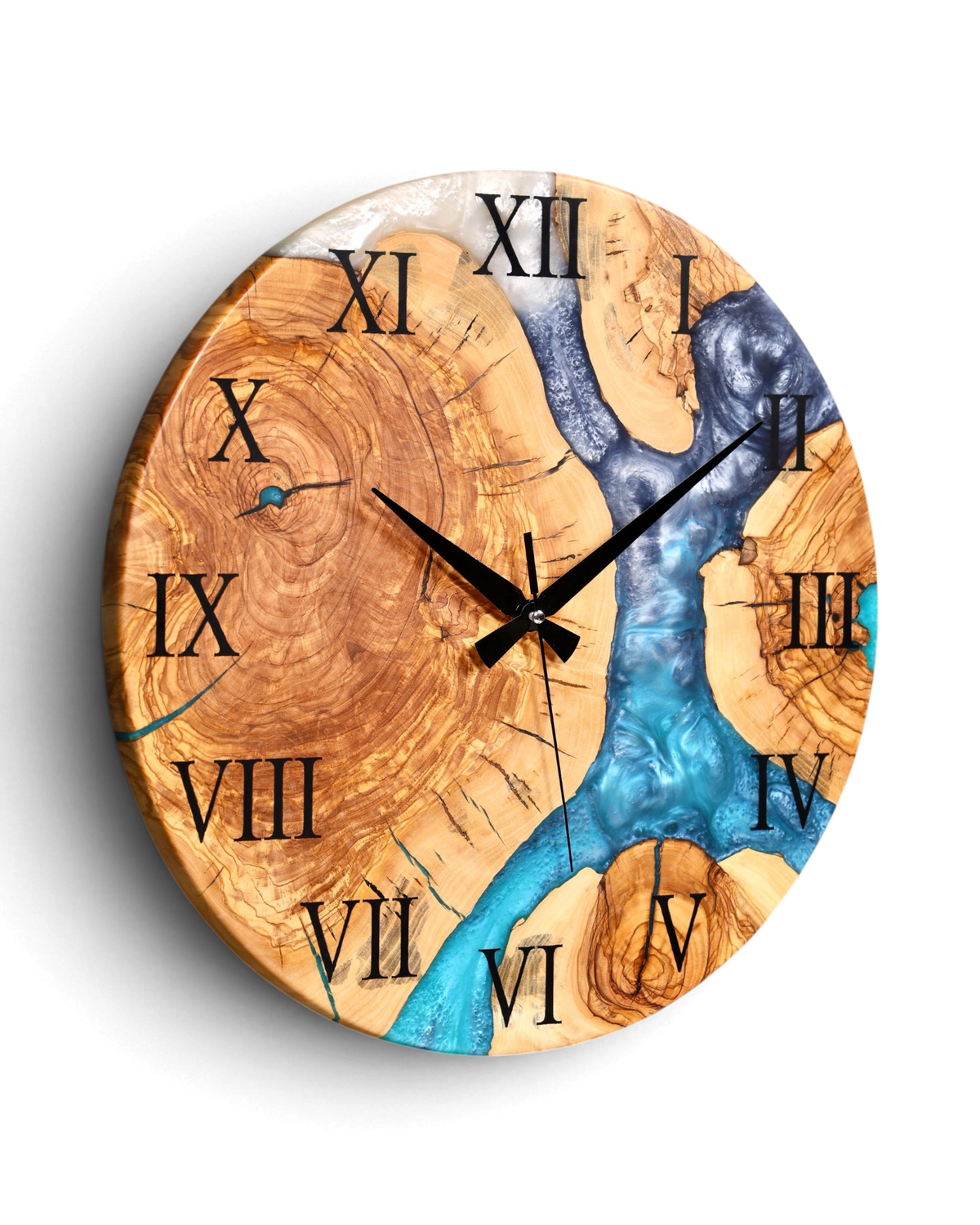 Traumhafte Handgefertigte Epoxidharz Wanduhr Olivenbaum Uhr Epoxy Analog Uhr