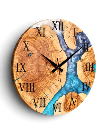 Traumhafte Handgefertigte Epoxidharz Wanduhr Olivenbaum Uhr Epoxy Analog Uhr