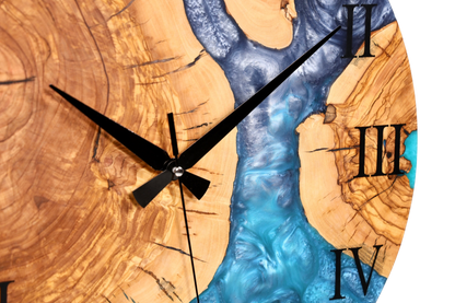Traumhafte Handgefertigte Epoxidharz Wanduhr Olivenbaum Uhr Epoxy Analog Uhr