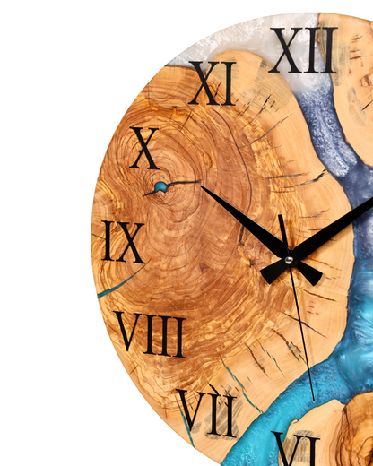Traumhafte Handgefertigte Epoxidharz Wanduhr Olivenbaum Uhr Epoxy Analog Uhr