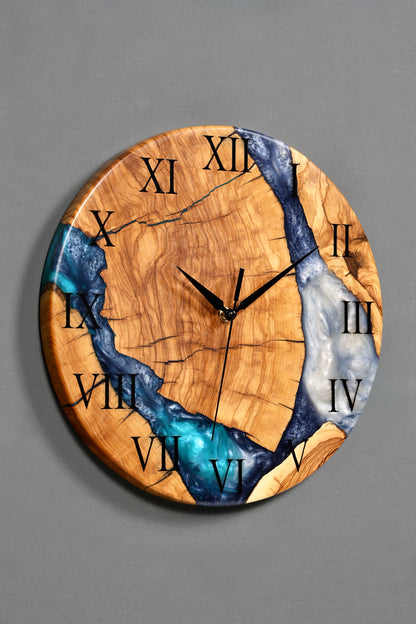 Exklusive Handgefertigte Epoxidharz Wanduhr Olivenbaum Uhr Epoxy Analog Uhr