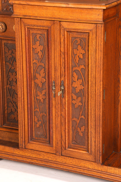 Traumhafte Jugendstil Garderobe Flurgarderobe Eiche Antik Kleiderwand mit Spiegel Dielenmöbel Wandgarderobe