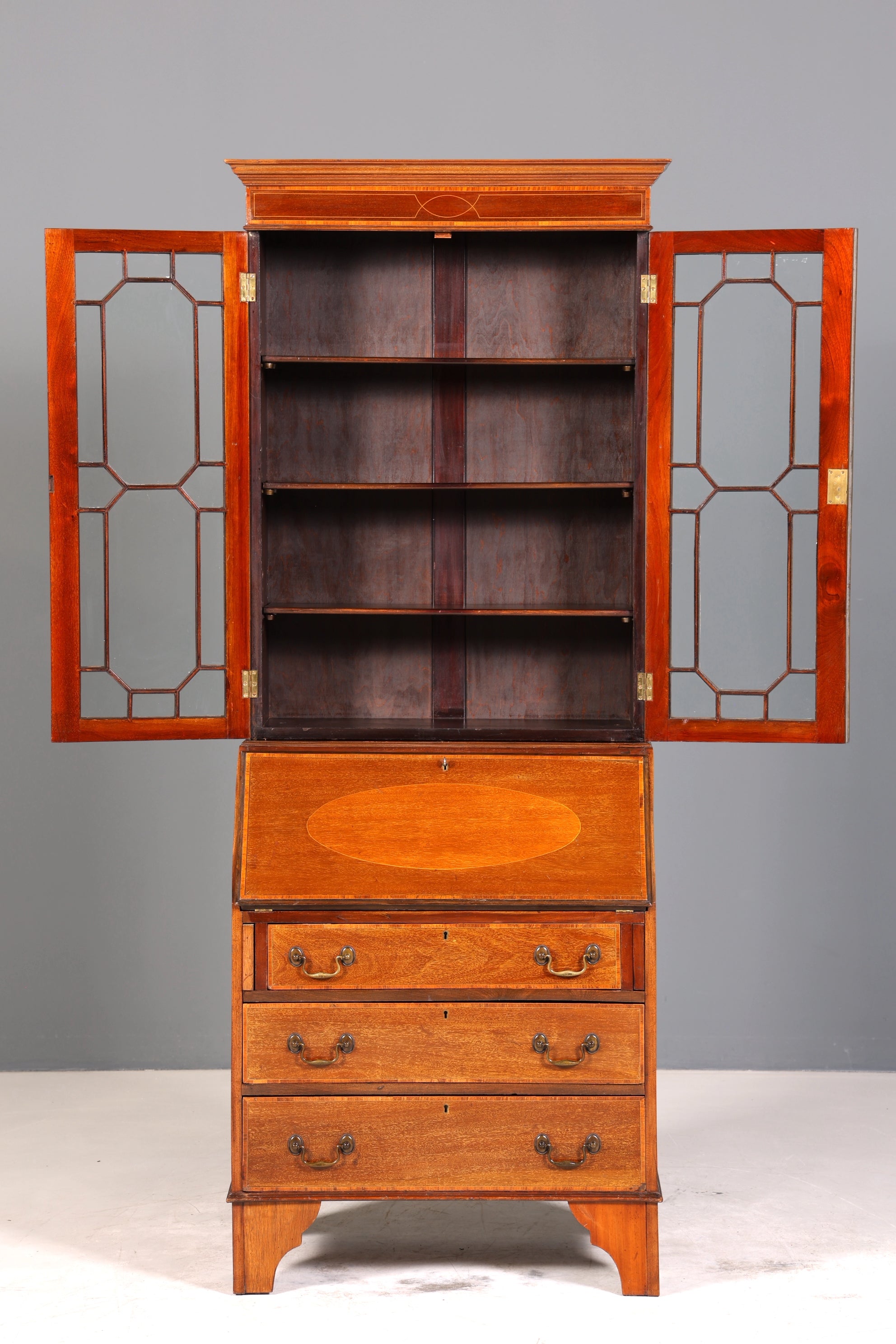 Stilvoller Englischer Sekretär Büro Aufsatzsekretär Antik 60S Vitrinen Schrank UK