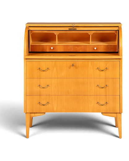 Stilvoller Mid Century Rollladen Sekretär echt Holz Büro Schrank Vintage Schreibkommode