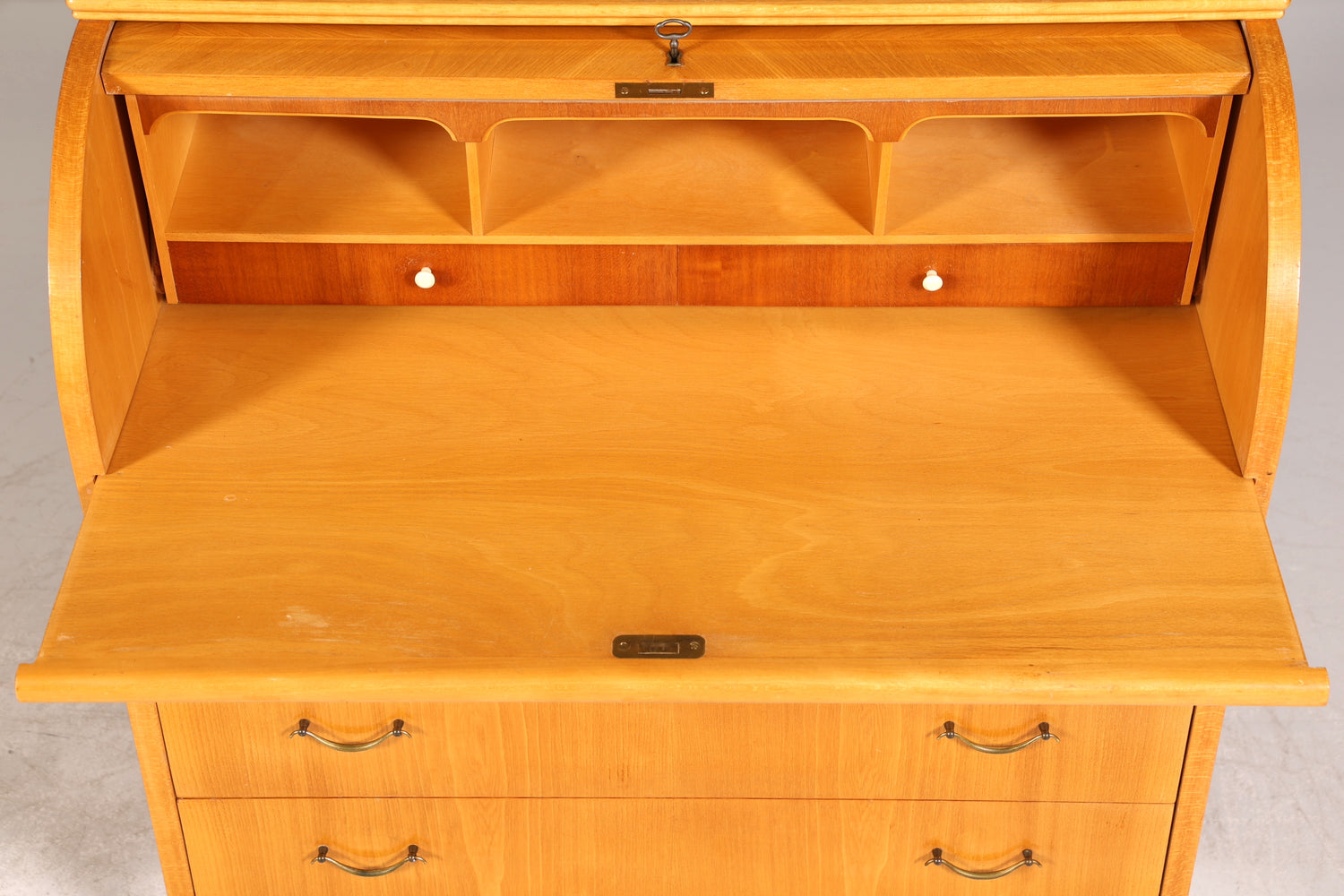 Stilvoller Mid Century Rollladen Sekretär echt Holz Büro Schrank Vintage Schreibkommode