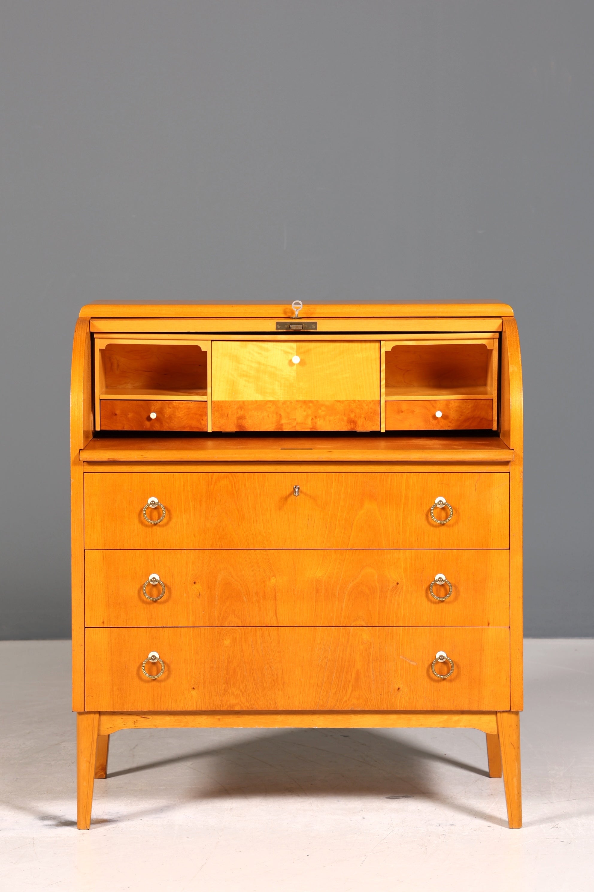 Stilvoller Mid Century Rollladen Sekretär echt Holz Büro Schrank Vintage Schreibkommode