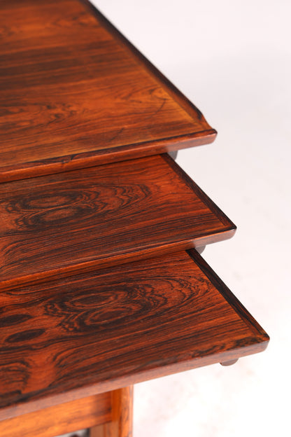 F874 Finish cm Filigranes Mid Century Tisch Set Couchtisch Teak Holz 3er Satz Ablagetisch Beistelltisch