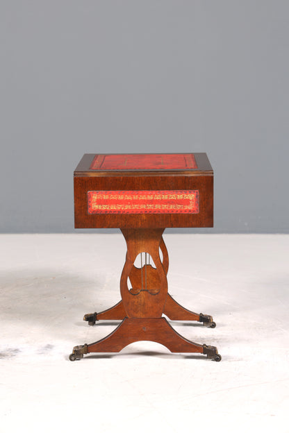 Wunderschöner Englischer Tisch Mahagoni Klapptisch Beistelltisch Englisch echt Leder Antik 60s Ablage