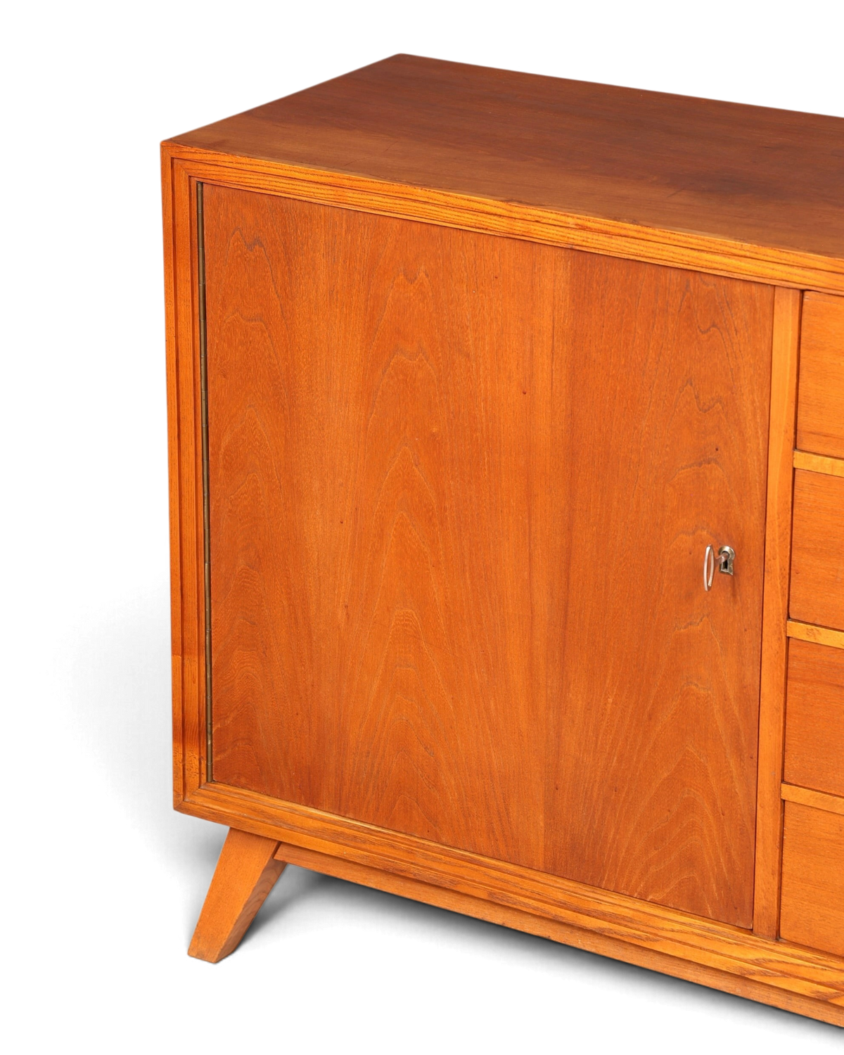 Hauptstadt Möblerei Mid Century Sideboard aus Echtholz mit Schranktür und Schubladen im Vintage-Stil