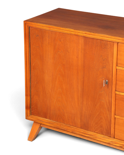Hauptstadt Möblerei Mid Century Sideboard aus Echtholz mit Schranktür und Schubladen im Vintage-Stil