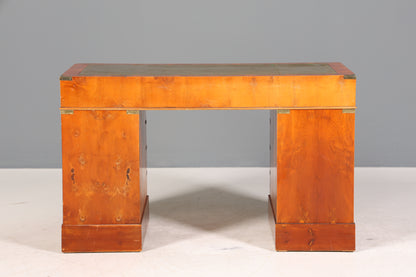Edler Maritimer Schreibtisch Englischer Military Chest Bürotisch Office Table mit echt Lederauflage
