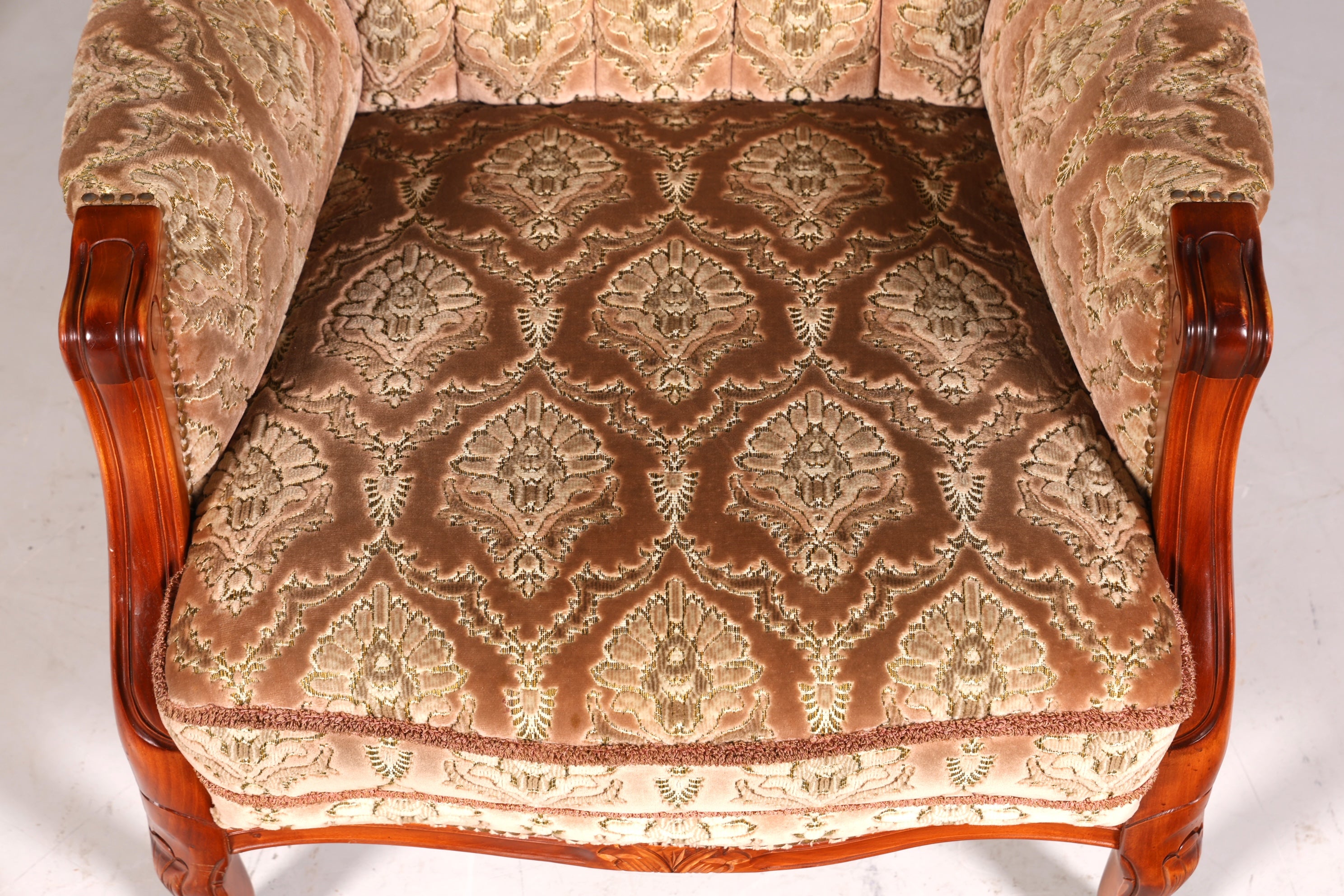 F901 Finish cm Edler Chippendale Armlehnsessel Barock Stil Sessel Armchair Samt Stoff Sessel