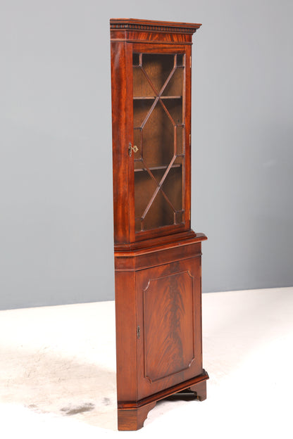 Wunderschöne Englische Eckvitrine Mahagoni Antik 60s echt Holz Schrank Eckschrank Glasvitrine