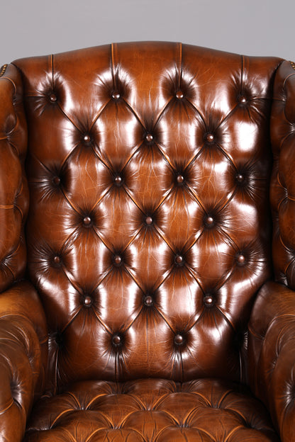 Stilvoller Original Chesterfield Ohrenbacken Sessel Englisch Leder Herrensessel UK Armlehnsessel