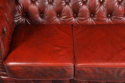 F954 Finish cm Wunderschönes Original Chesterfield Sofa 3- Sitzer echt Leder Oxblood Couch Englisch