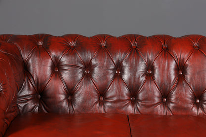 F954 Finish cm Wunderschönes Original Chesterfield Sofa 3- Sitzer echt Leder Oxblood Couch Englisch