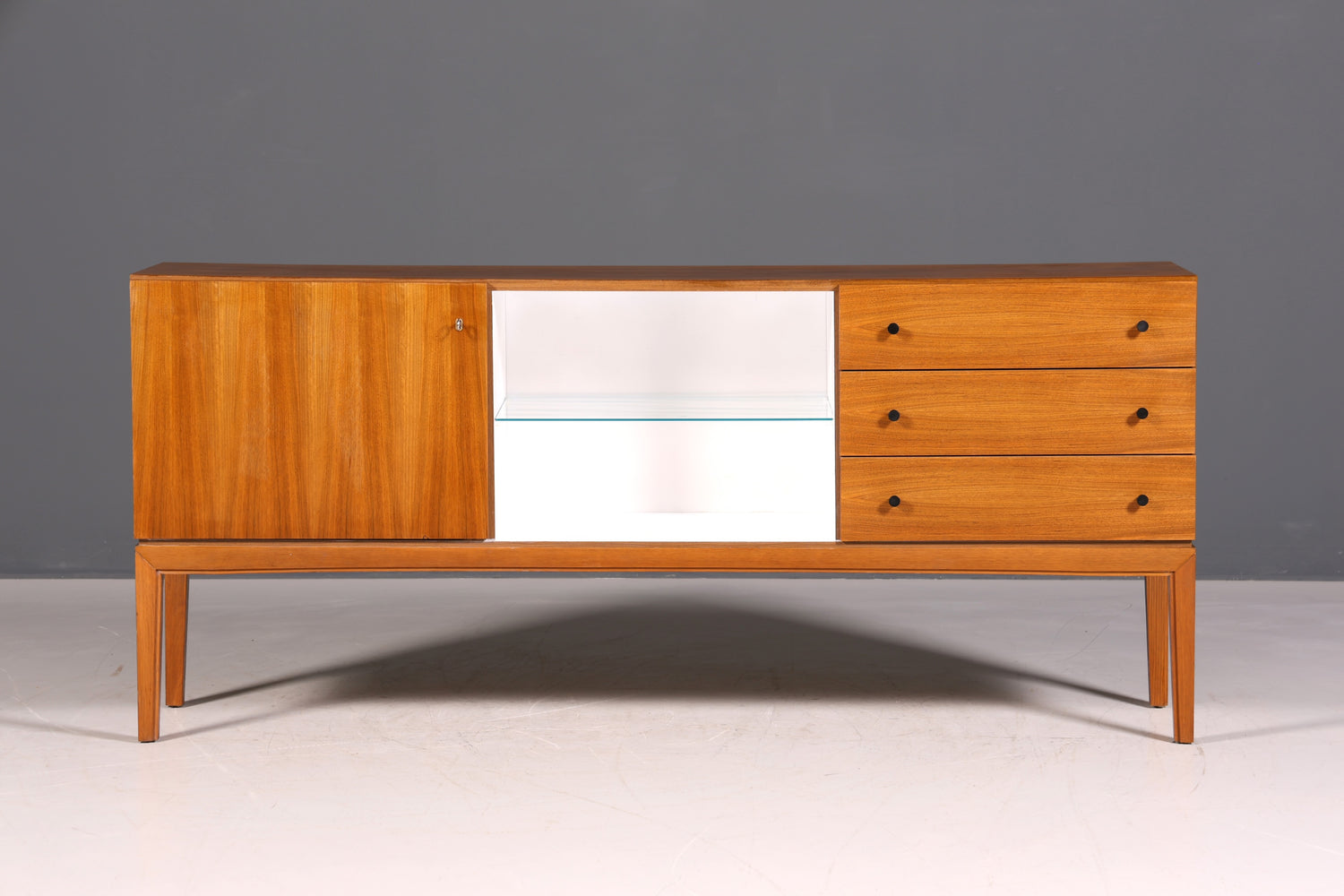 F969 Finish cm Schlichtes Mid Century Sideboard Vintage TV Kommode 60s Schrank Longboard Retro Lowboard