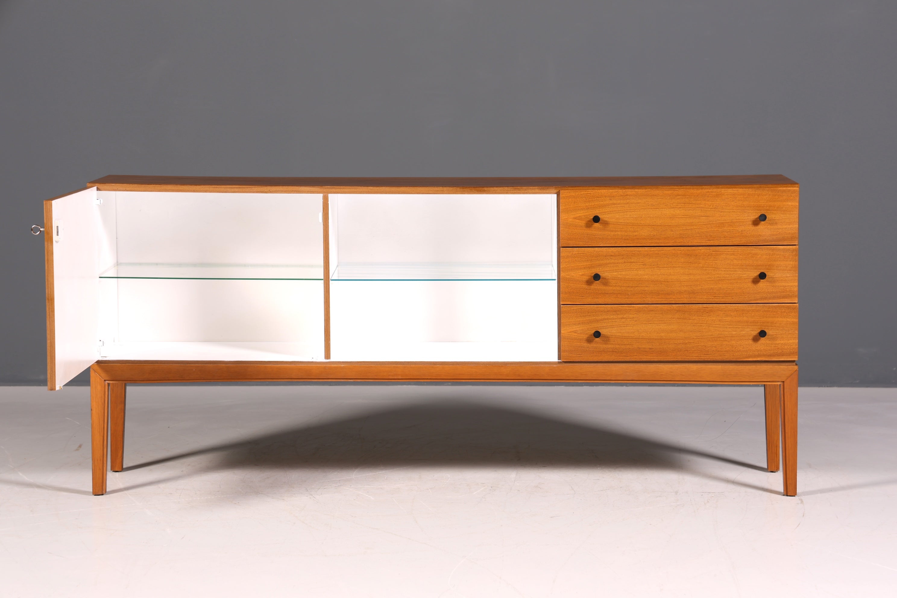 F969 Finish cm Schlichtes Mid Century Sideboard Vintage TV Kommode 60s Schrank Longboard Retro Lowboard