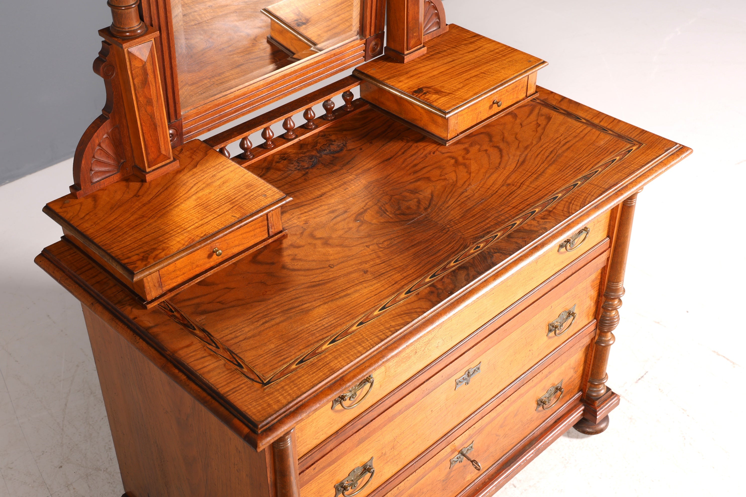 F972 Finish cm Traumhafte Louis Philippe Kommode mit Spiegelaufsatz Gründerzeit Holz Schrank Antik Flurschrank um 1880