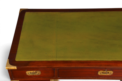 Edler Maritimer Schreibtisch Englischer Military Bürotisch Office Table mit echt Lederauflage