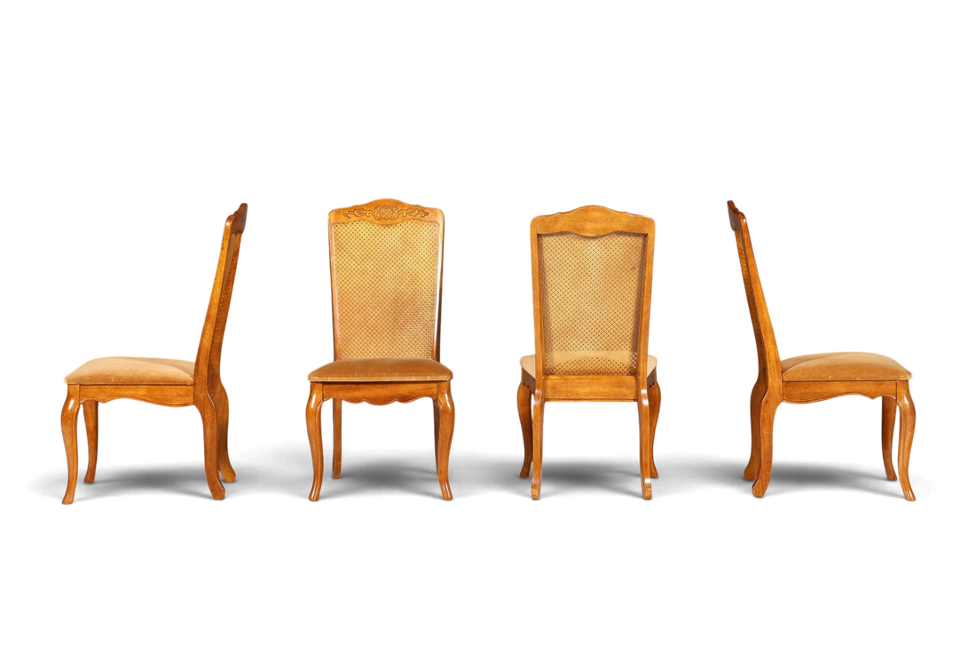 F987 Finish cm 4x Original Chippendale Stuhl Vintage Korbgeflecht Küchenstuhl Samt Stuhl