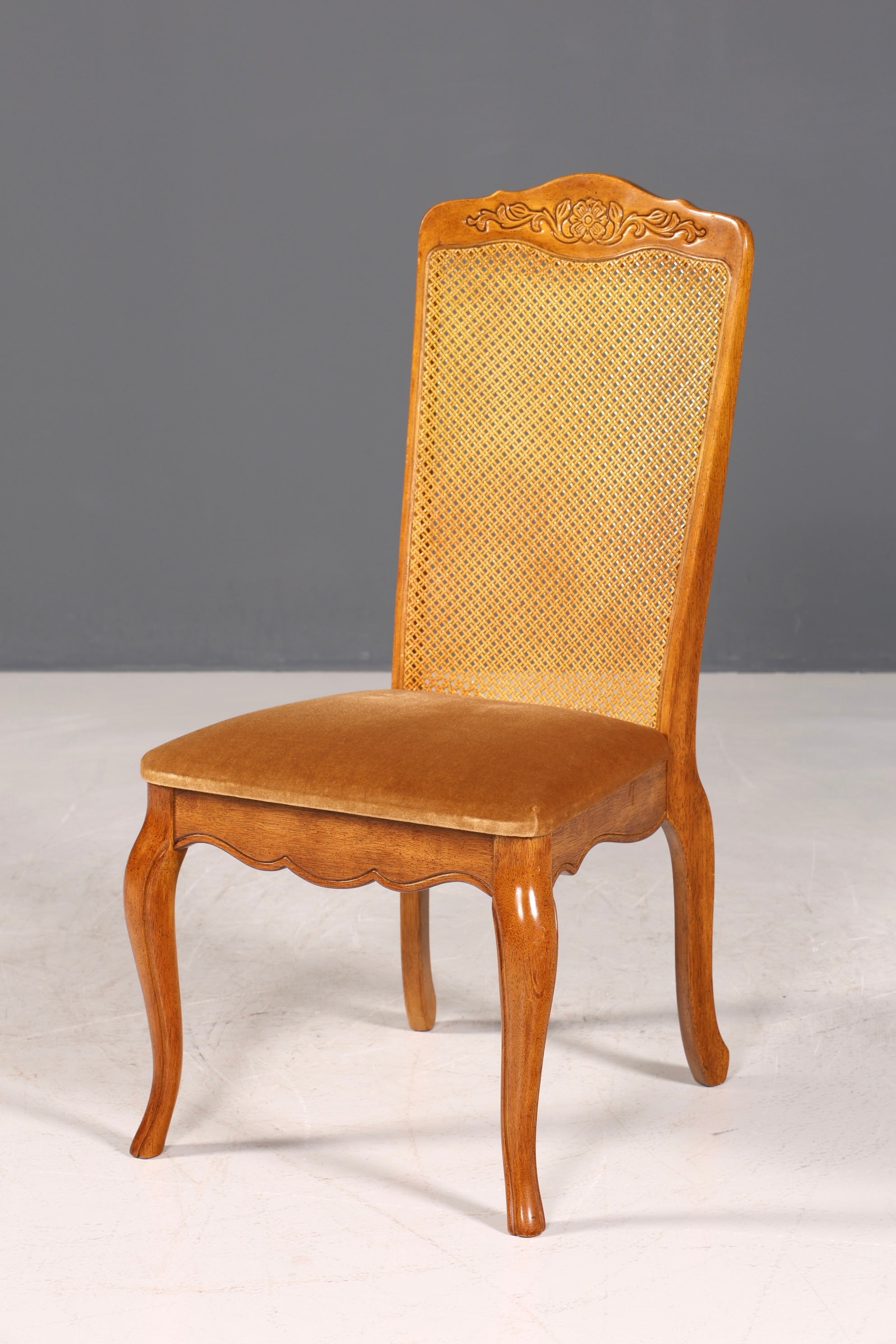 F987 Finish cm 4x Original Chippendale Stuhl Vintage Korbgeflecht Küchenstuhl Samt Stuhl