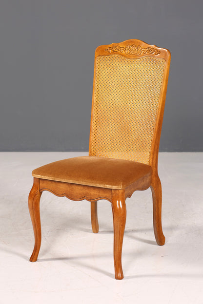 F987 Finish cm 4x Original Chippendale Stuhl Vintage Korbgeflecht Küchenstuhl Samt Stuhl