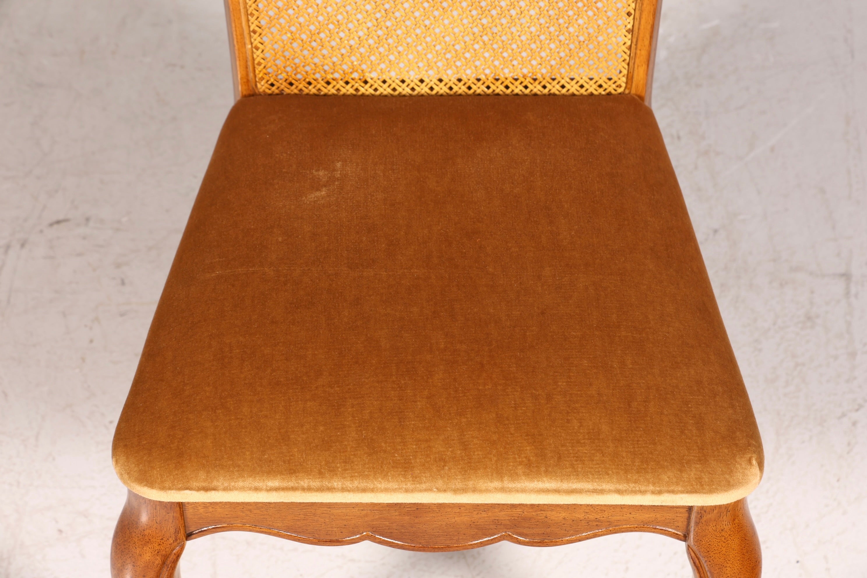 F987 Finish cm 4x Original Chippendale Stuhl Vintage Korbgeflecht Küchenstuhl Samt Stuhl