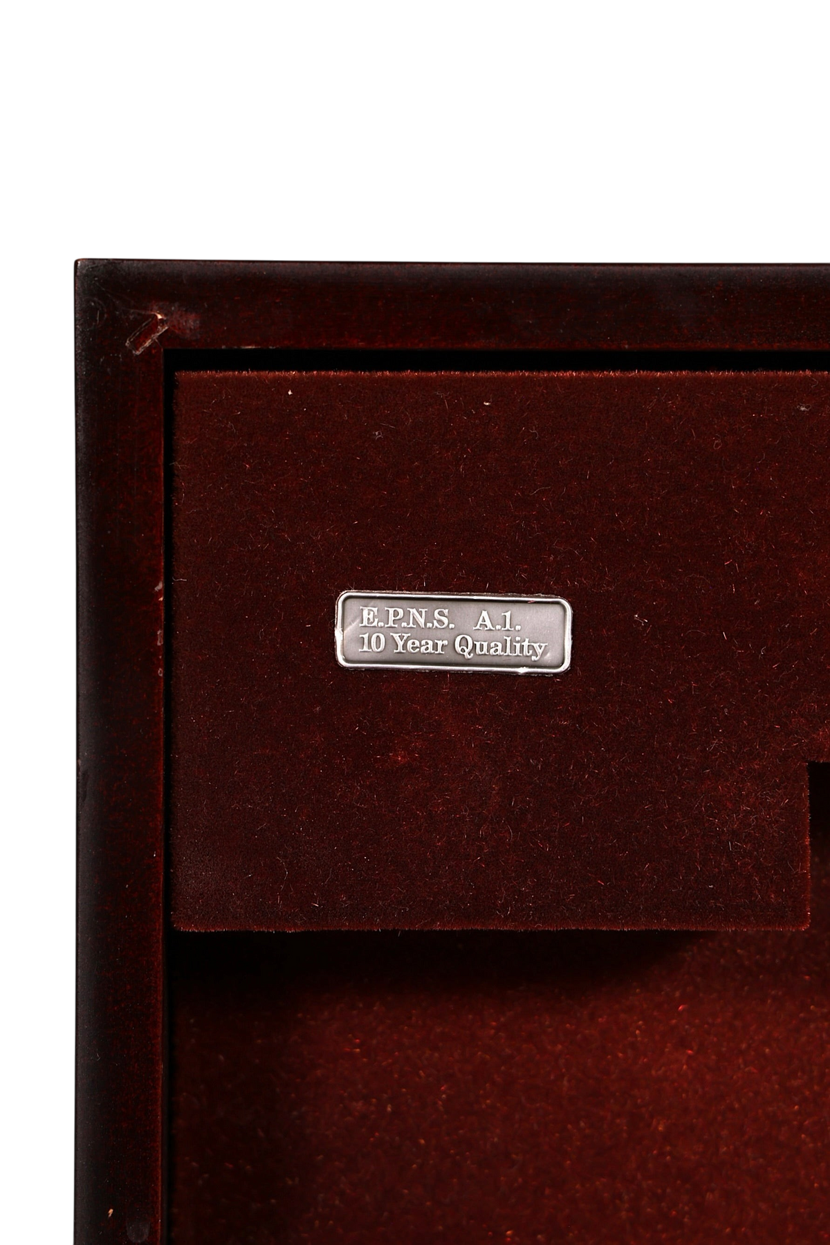 Hauptstadt Möblerei Mahagoni Besteckkasten mit rotem Samtfutter und E.P.N.S. A.1. 10 Year Quality Metallplakette
