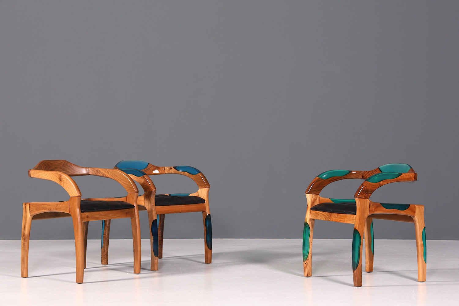 Epoxy Sessel &quot;Arnson Plus Green&quot; Epoxidharz Armlehnsessel Massiv Holz Stuhl Nussbaum Sekretär Stuhl