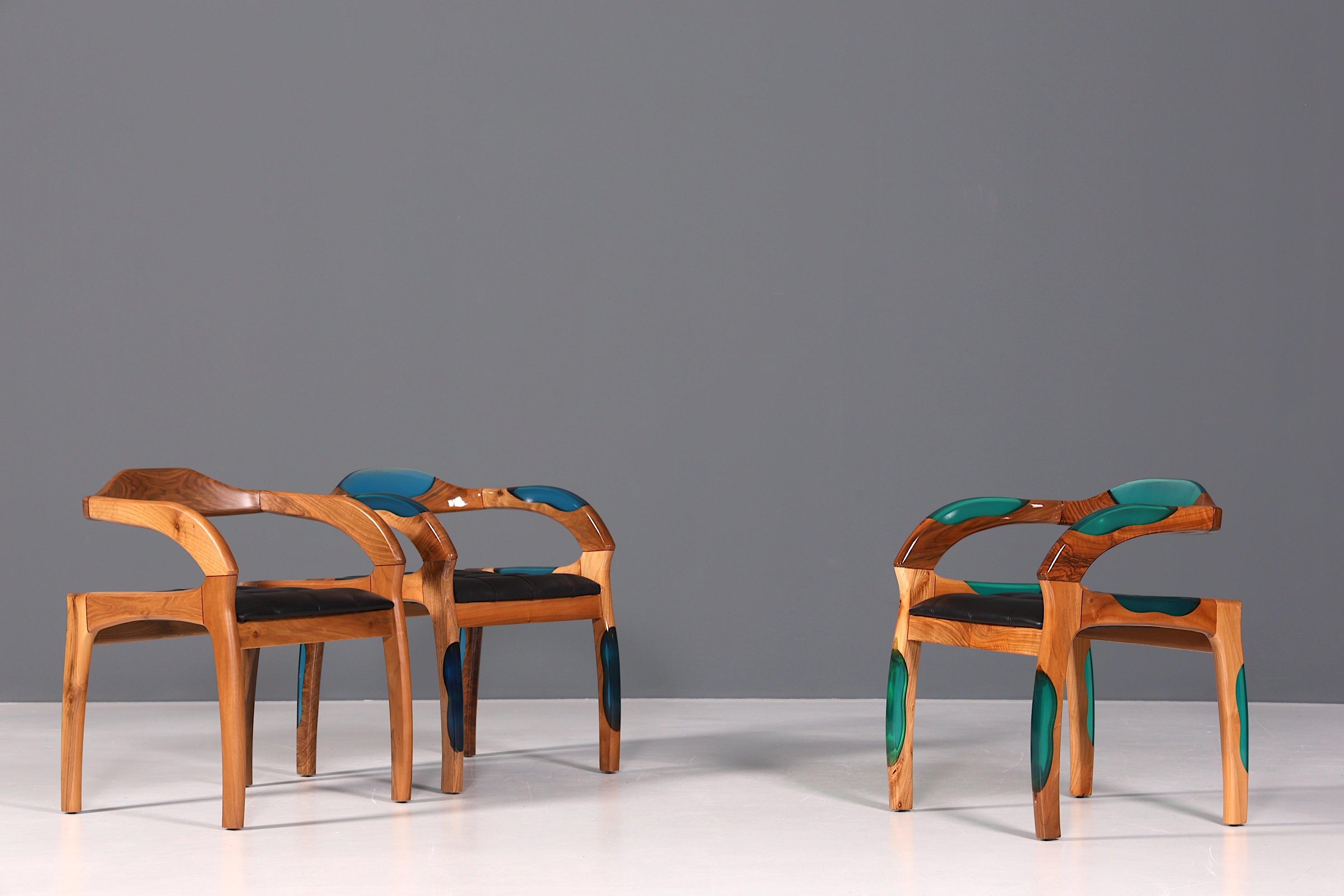 Epoxy Sessel &quot;Arnson Plus Green&quot; Epoxidharz Armlehnsessel Massiv Holz Stuhl Nussbaum Sekretär Stuhl