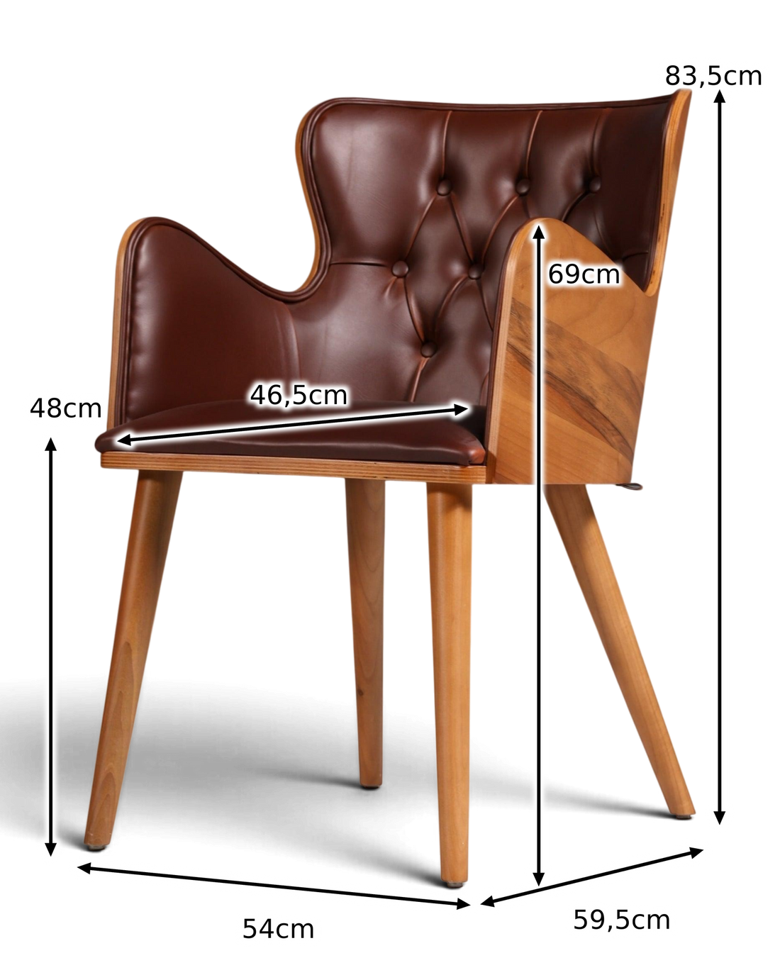 Beautiful Chesterfield style chair "León Brown" armchair walnut dining room chair secretary chair 