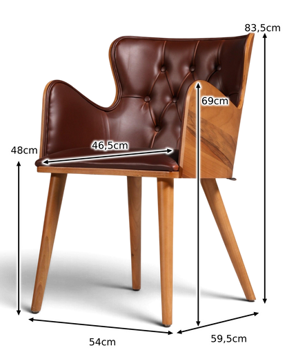 Wunderschöner Chesterfield Stil Stuhl "León Brown" Armlehnstuhl Nussbaum Esszimmerstuhl Sekretär Stuhl