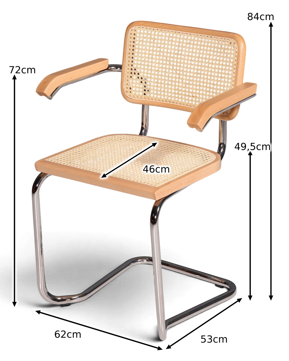 Milano Armchair Beige – Cane &amp; Chrome Frame | Made in Italy