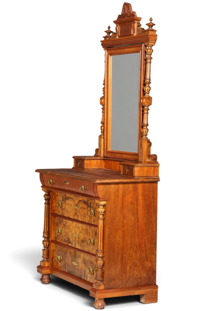 Edle Louis Philippe Kommode mit Spiegelaufsatz Gründerzeit Frisierkommode Holz Schrank Antik Flurschrank um 1880