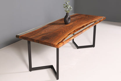 Edler Epoxidharz Tisch 220-90 cm Epoxy Nussbaum massiv Holz Esszimmer Tisch